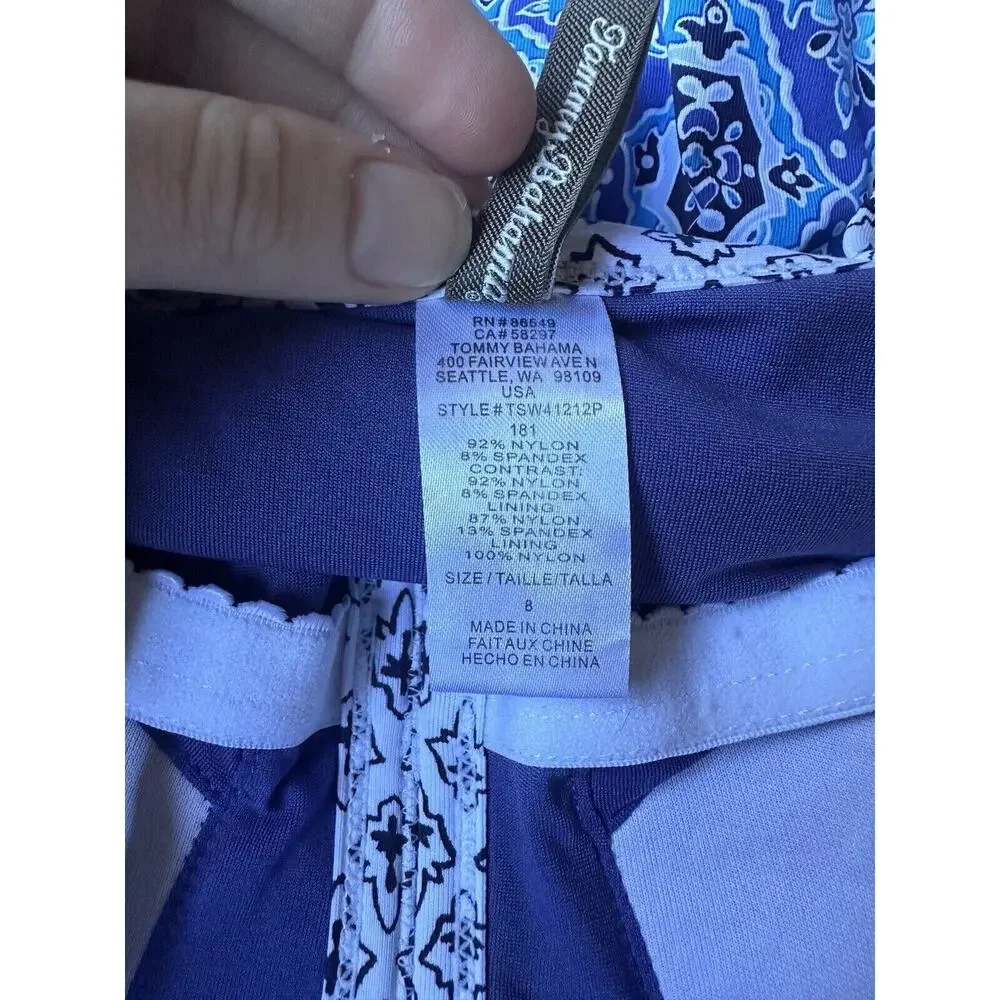 Tommy Bahama Womens Blue Tika Tiles Cutout Halter One-Piece Swimsuit Size 8